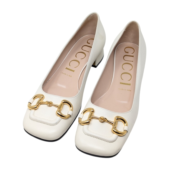 Gucci Malaga Kid Mystic White Baby Horsebit Leather Loafer Chunky Heel EU 39.5 - Picture 4 of 13